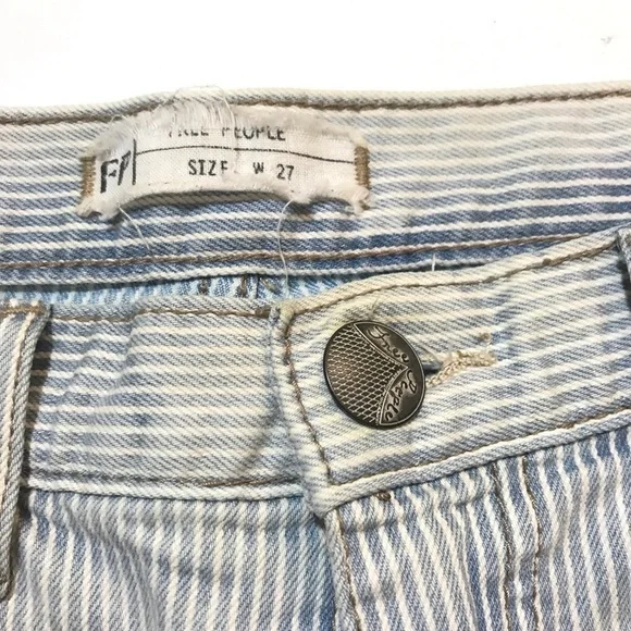 Free People Lace Trim Stripe Denim Shorts Sz 27 - Picture 3 of 6